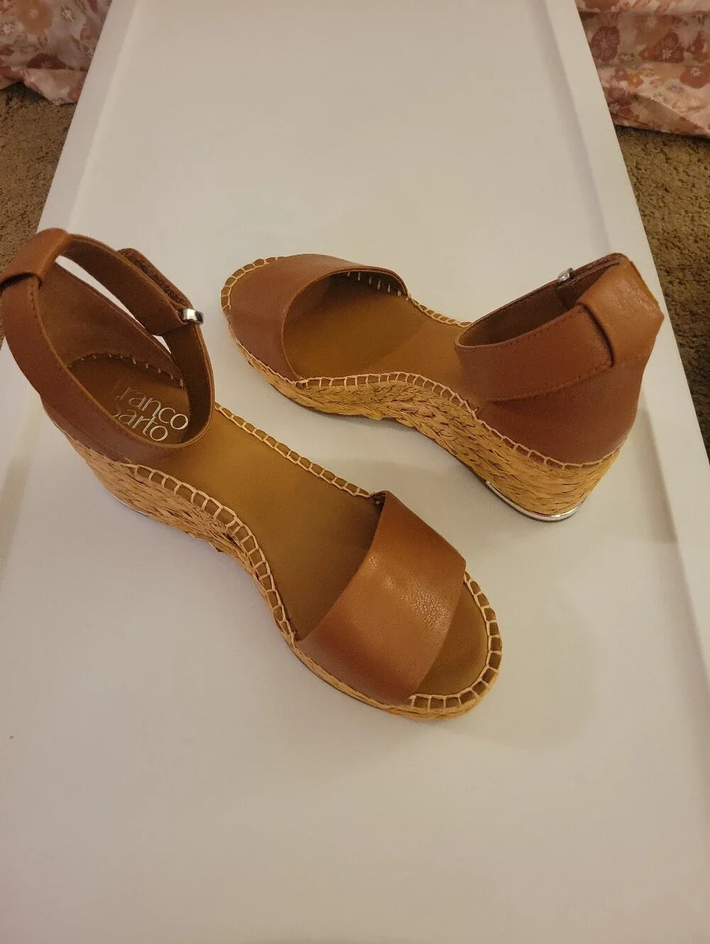 Franco Sarto Espadrille Wedge Sandals Brown Ankle Strap Women's Size 7.5